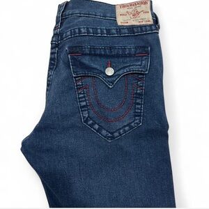 True Religion Men's Geno relaxed slim Dark Blue Jeans with Red Stitching